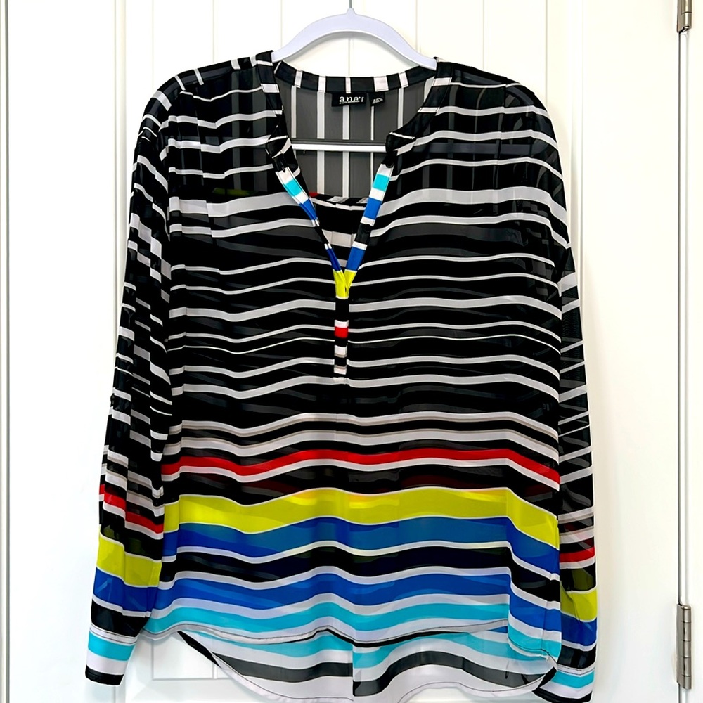 a.n.a. Sz PXL sheer, striped, flowy, high/low new without tags blouse